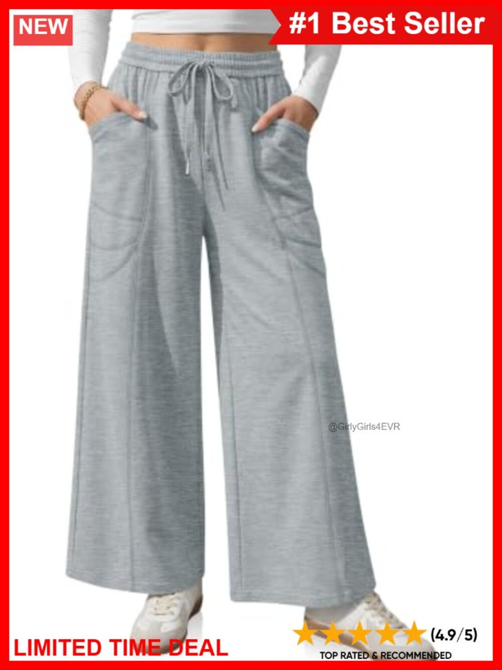 Wide Leg Sweatpants High Rise Elastic Waist Drawstring Lounge Pants Pockets
